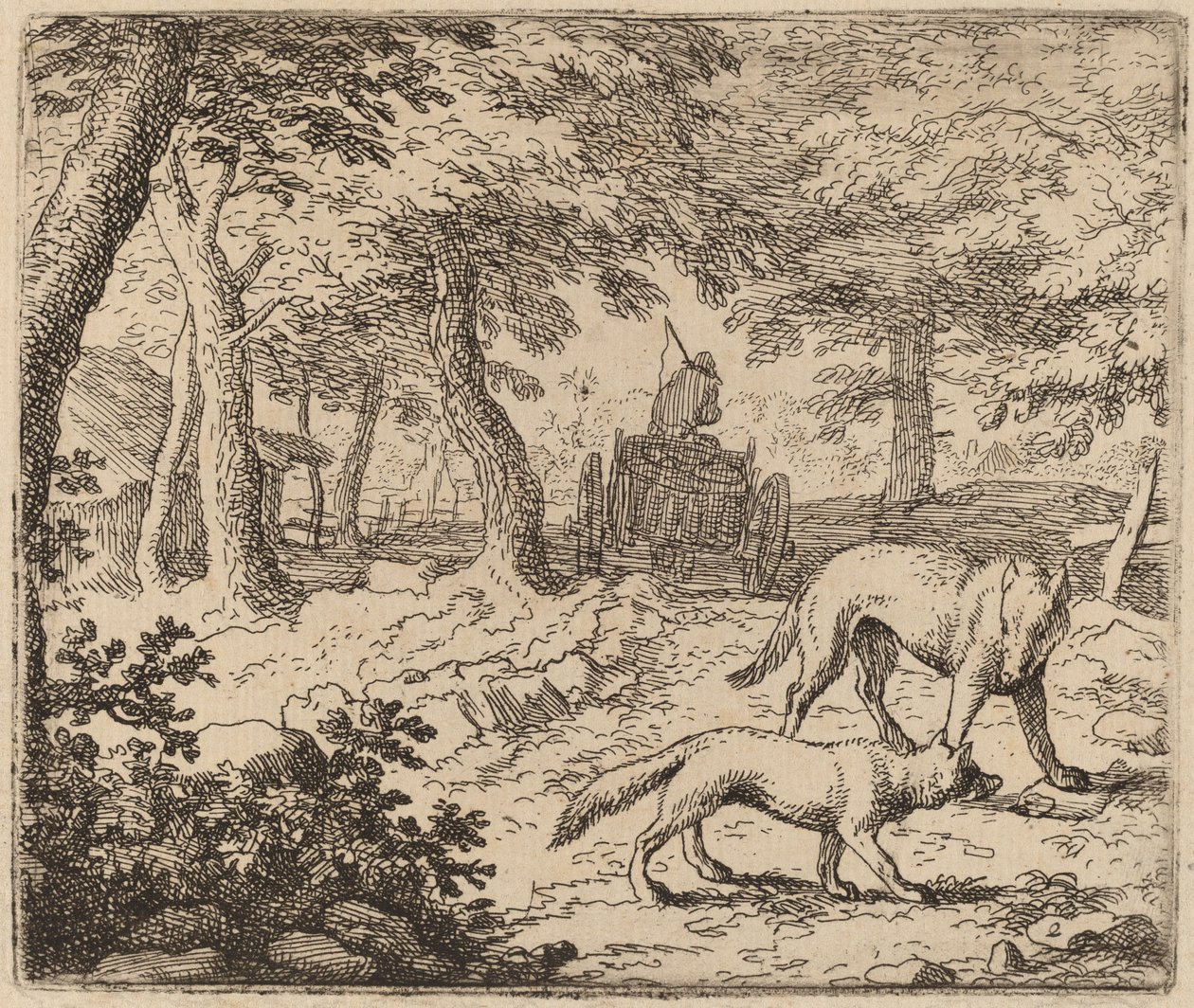 Reynard és a farkas a halszekér előtt, valószínűleg c. 16451656. alkotó: Allart van Everdingen