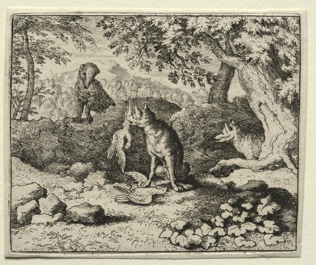 Reynard, a róka: Borz jön, hogy figyelmeztesse Reynardot. alkotó: Allart van Everdingen