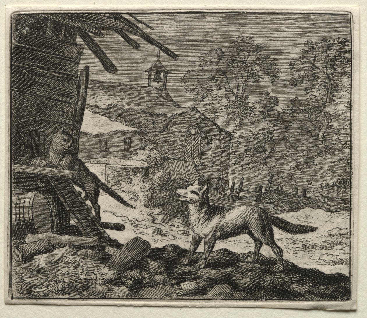 Reynard, a róka: Reynard megtéveszti a macskát. alkotó: Allart van Everdingen