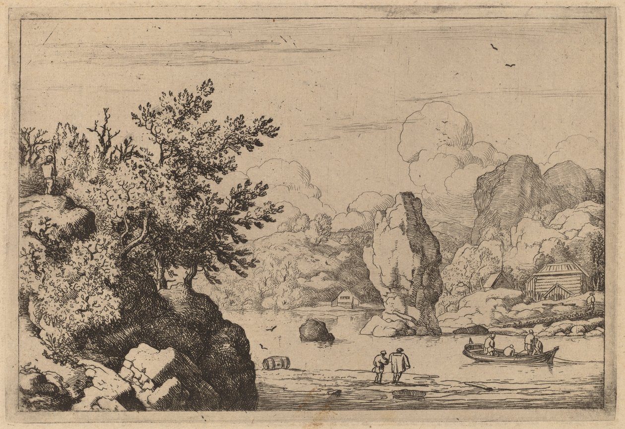 Szikla a folyó közepén, valószínűleg c. 16451656. alkotó: Allart van Everdingen