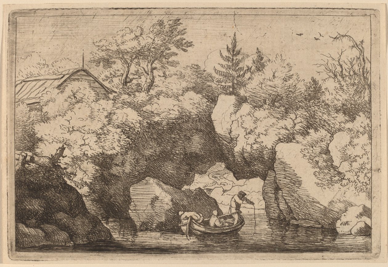 Skiff a sziklahasadék alatt, valószínűleg c. 16451656. alkotó: Allart van Everdingen