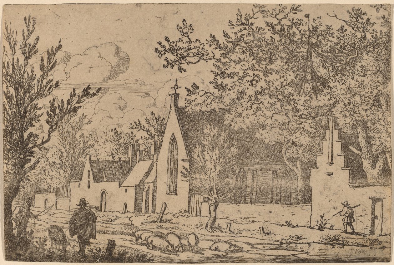Sertésállomány egy kápolna közelében, valószínűleg c. 16451656. alkotó: Allart van Everdingen