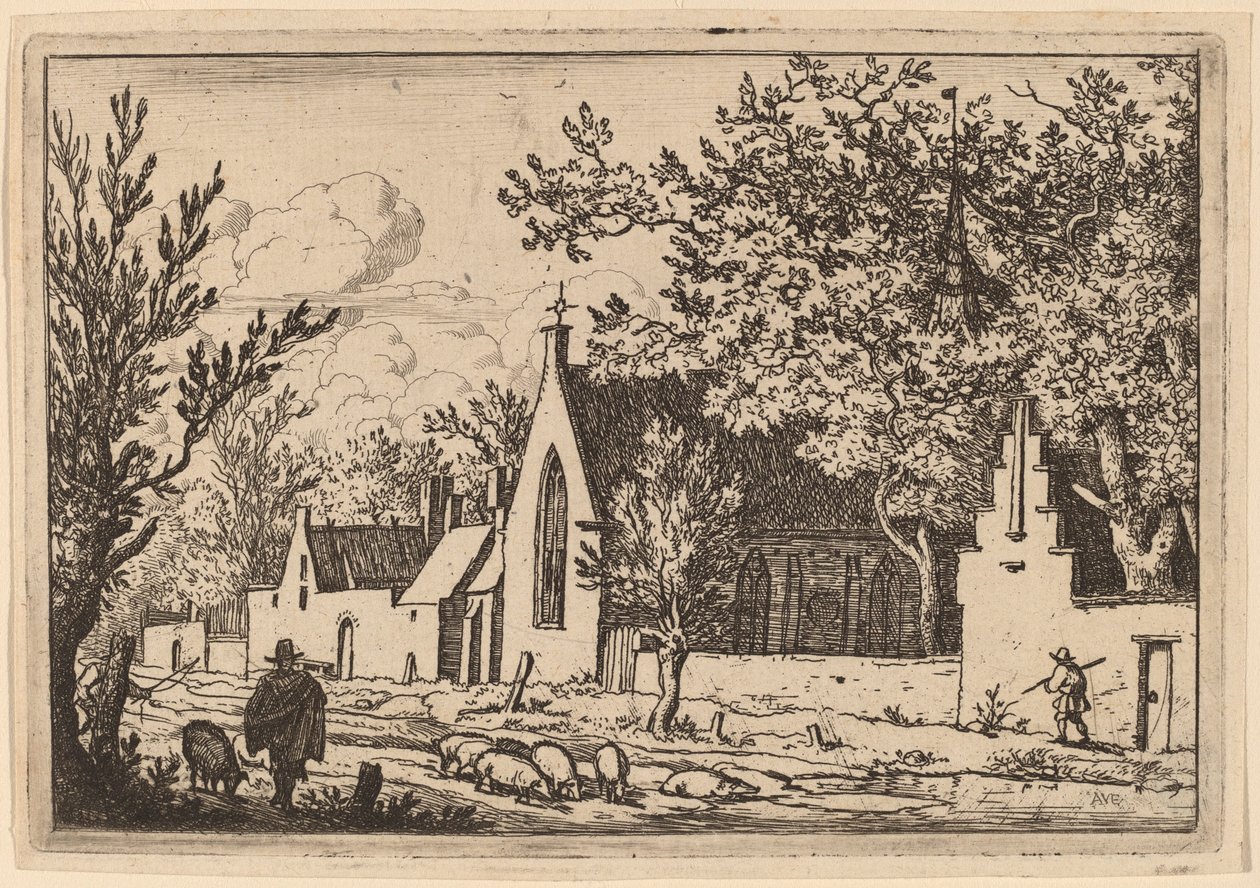 Sertésállomány egy kápolna közelében, valószínűleg c. 16451656. alkotó: Allart van Everdingen