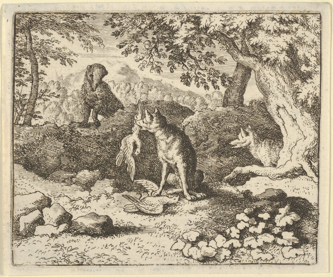 A borz siet, hogy figyelmeztesse Renardot az oroszlán szándékára, 1650-75. alkotó: Allart van Everdingen