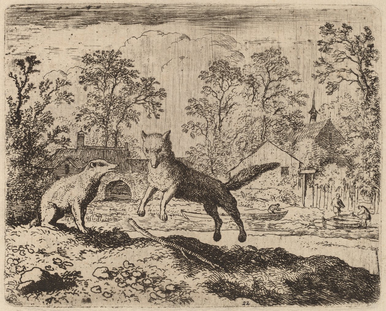 A borz bűnbánatot ró Reynardra, valószínűleg c. 16451656. alkotó: Allart van Everdingen