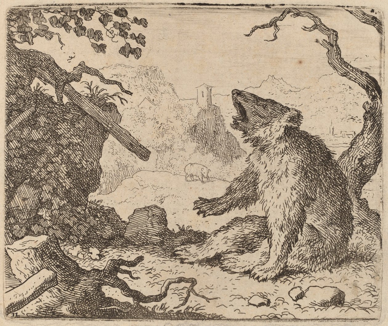 A Hírvivőnek küldött medve, valószínűleg c. 16451656. alkotó: Allart van Everdingen