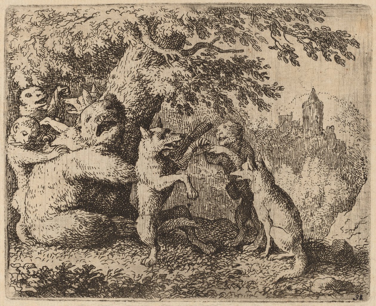 A Medvét és a Farkast üldözik, valószínűleg c. 16451656. alkotó: Allart van Everdingen