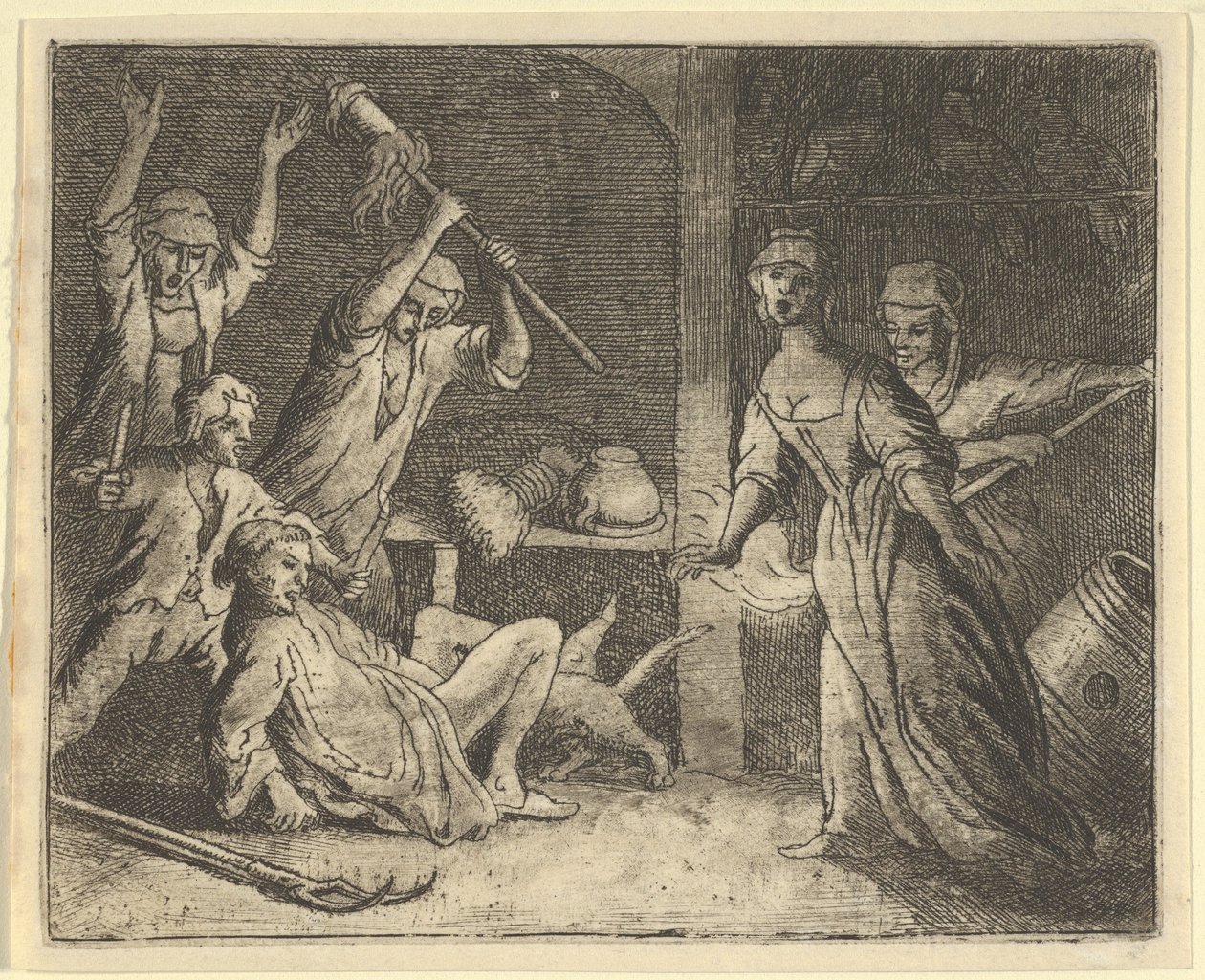 A csapdába esett macskát a ház népe rosszul bánja, 1650-75. alkotó: Allart van Everdingen