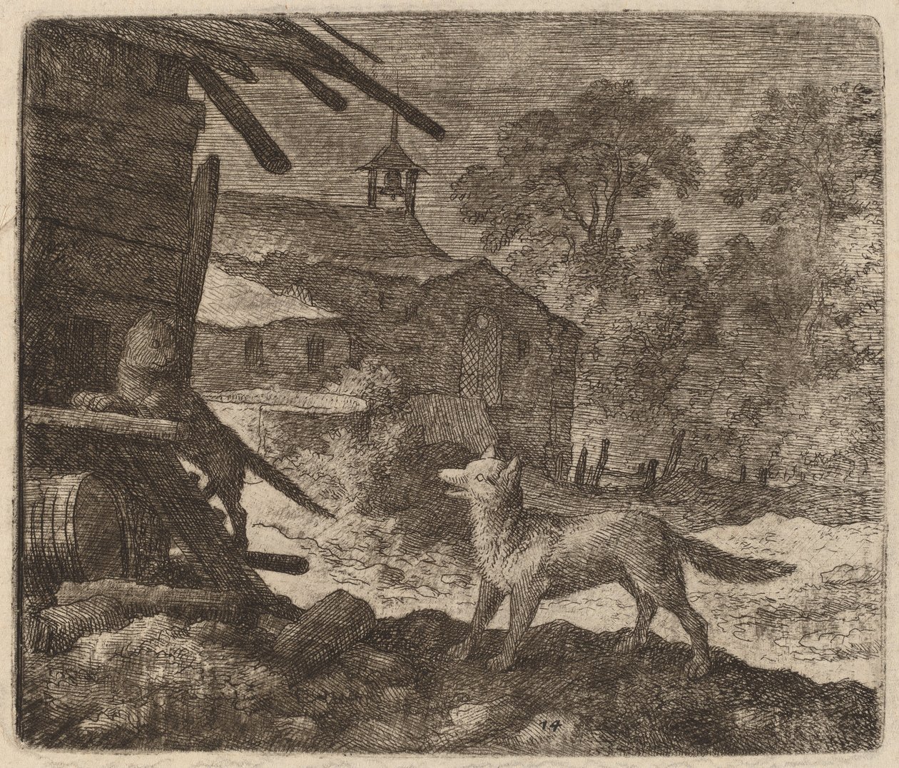 A macska belép az istállóba, ahogy Reynard nézi, valószínűleg c. 16451656. alkotó: Allart van Everdingen
