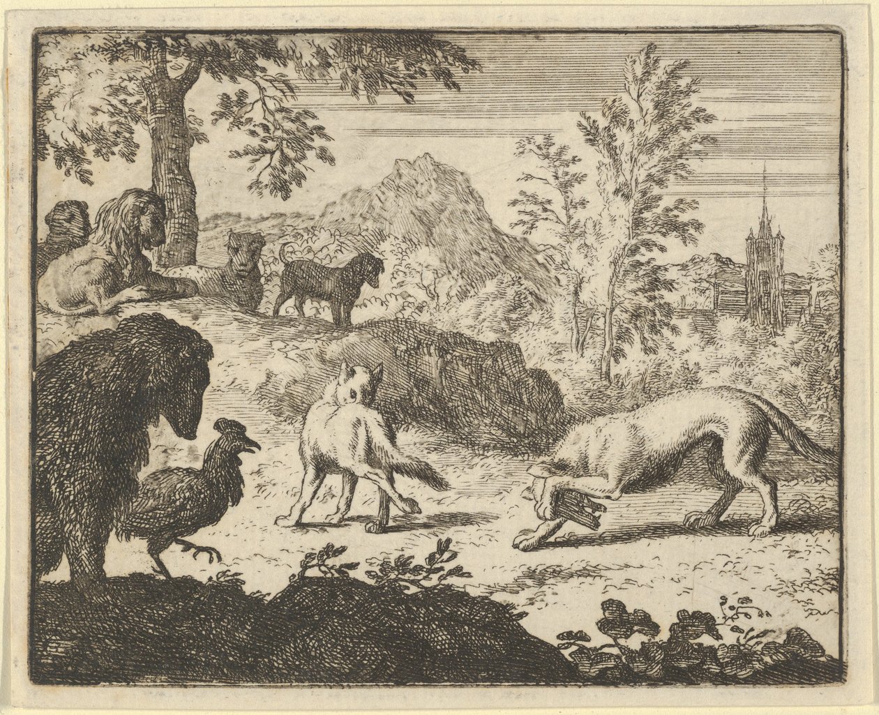 Az oroszlán harcot enged a farkas és Renard között, 1650-75. alkotó: Allart van Everdingen