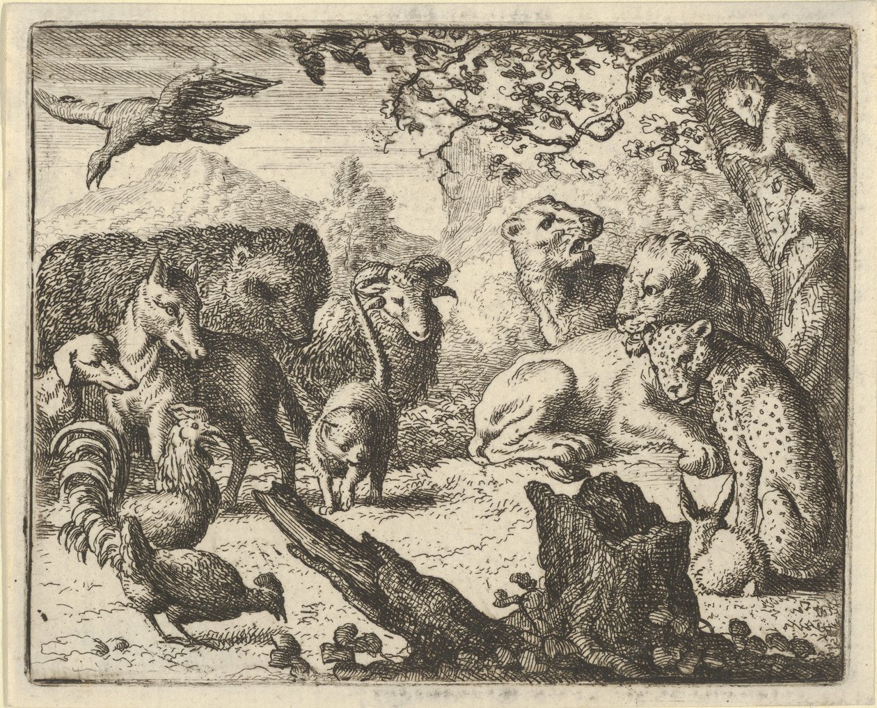 Az Oroszlán tartós békét hirdet az őt körülvevő állatoknak, 1650-75. alkotó: Allart van Everdingen