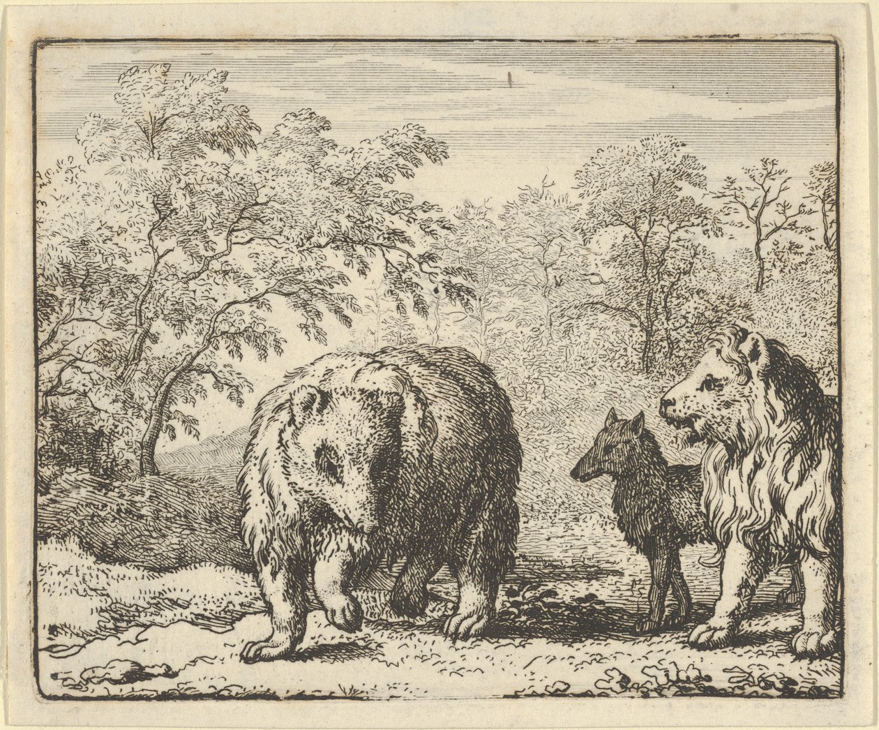Az oroszlán kiszabadítja a medvét és a farkast, 1650-75. alkotó: Allart van Everdingen