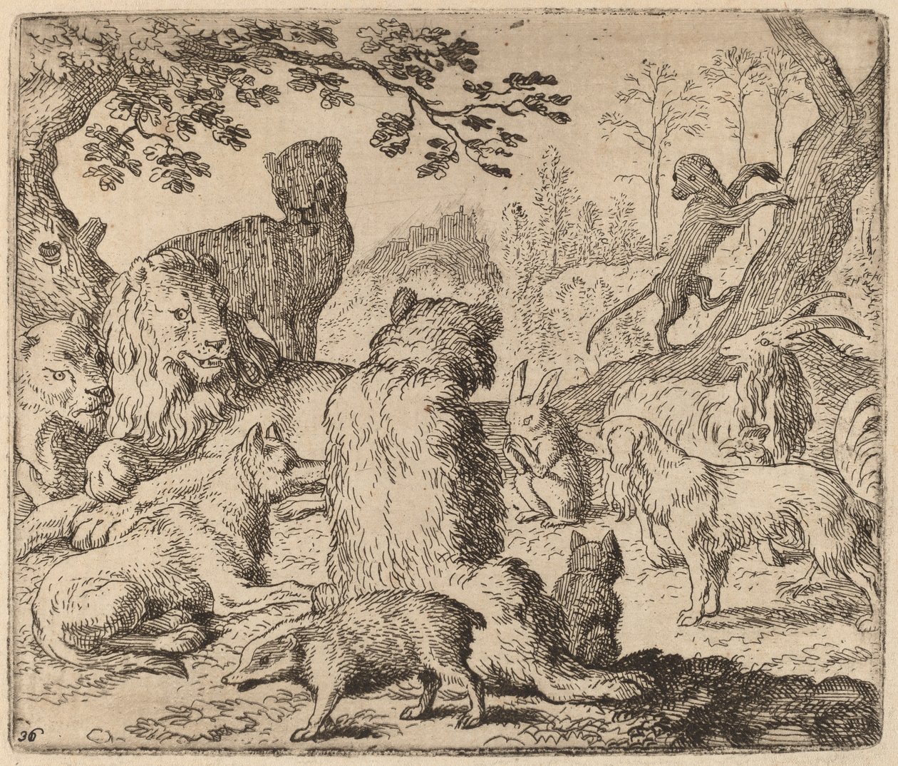 Az oroszlán tömeges támadást parancsol Reynard ellen, valószínűleg c. 16451656. alkotó: Allart van Everdingen
