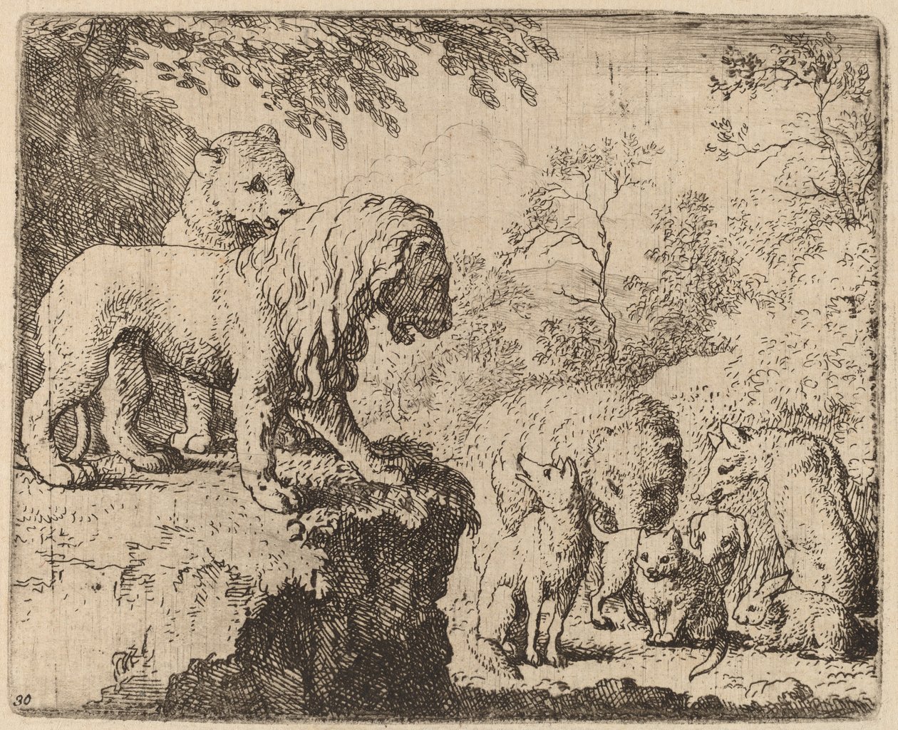 Az oroszlán megkegyelmez Reynardnak a többi állat előtt, valószínűleg c. 16451656. alkotó: Allart van Everdingen