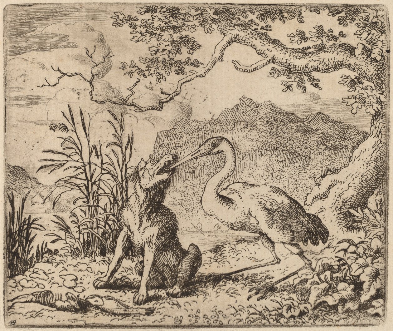 A farkas és a daru, valószínűleg c. 16451656. alkotó: Allart van Everdingen