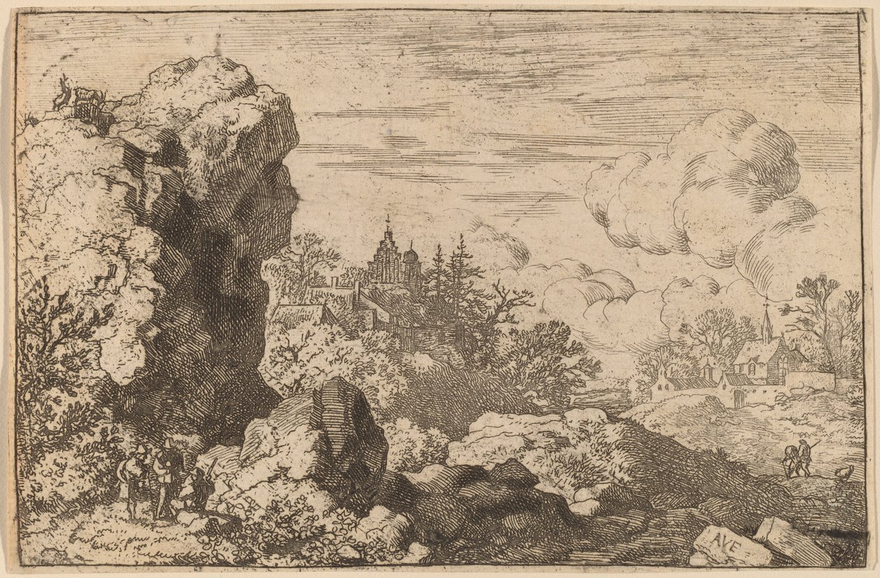 Három utazó egy magas szikla lábánál, valószínűleg c. 16451656. alkotó: Allart van Everdingen