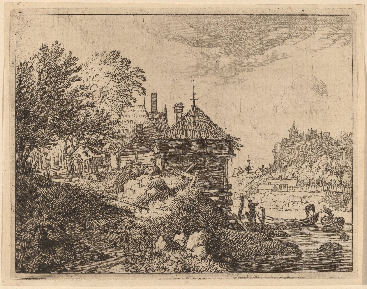 Két csónak közeledik egy kunyhóhoz, valószínűleg c. 16451656. alkotó: Allart van Everdingen