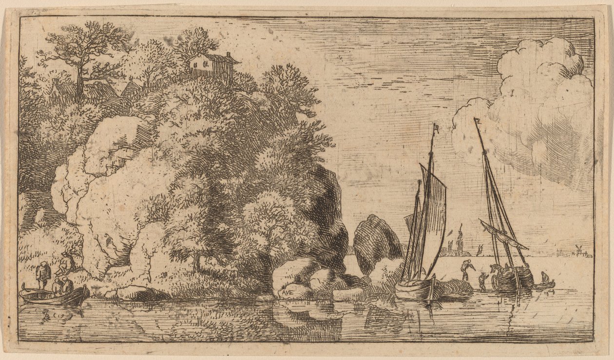 Két csónak egy széles folyón, valószínűleg kb. 16451656. alkotó: Allart van Everdingen
