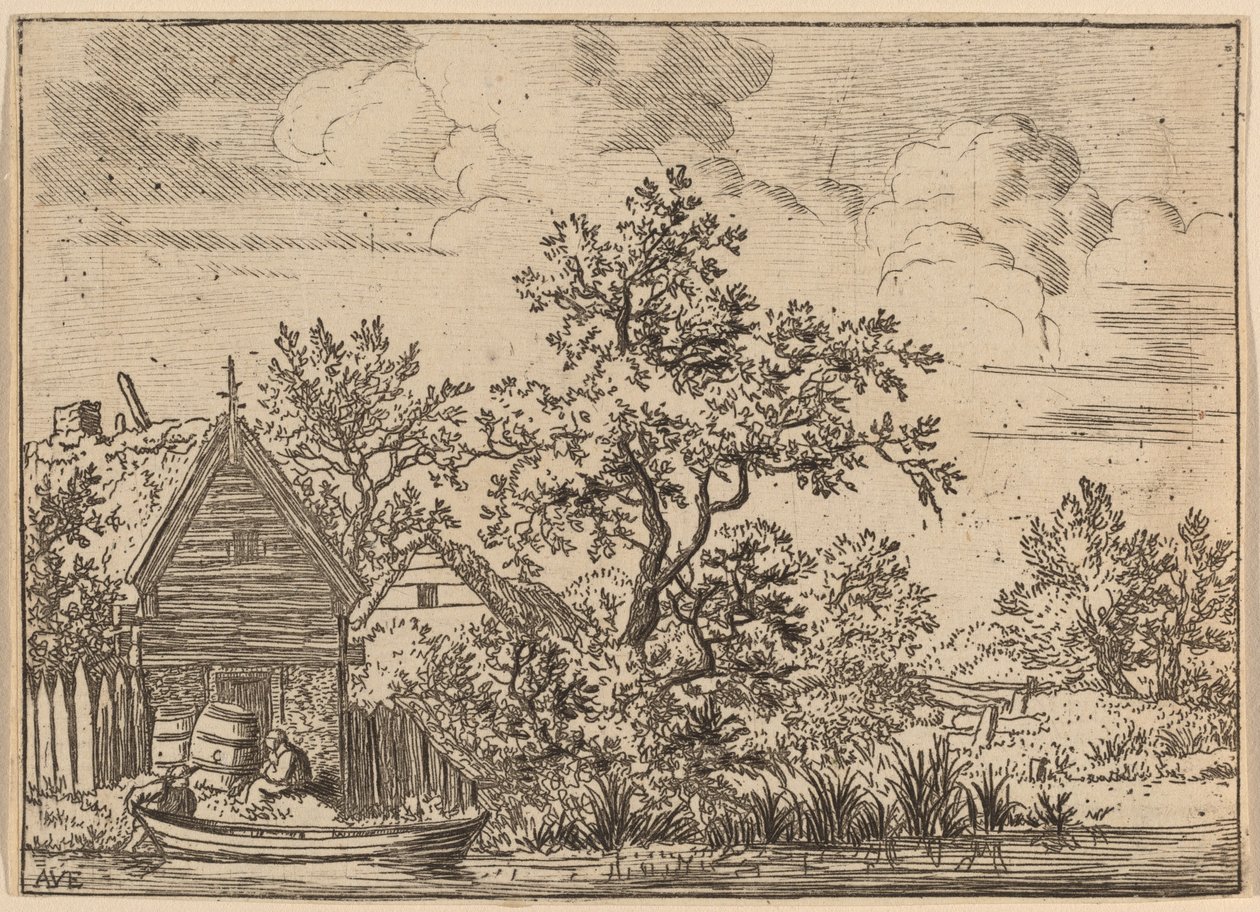 Két hordó egy kunyhó előtt, valószínűleg c. 16451656. alkotó: Allart van Everdingen