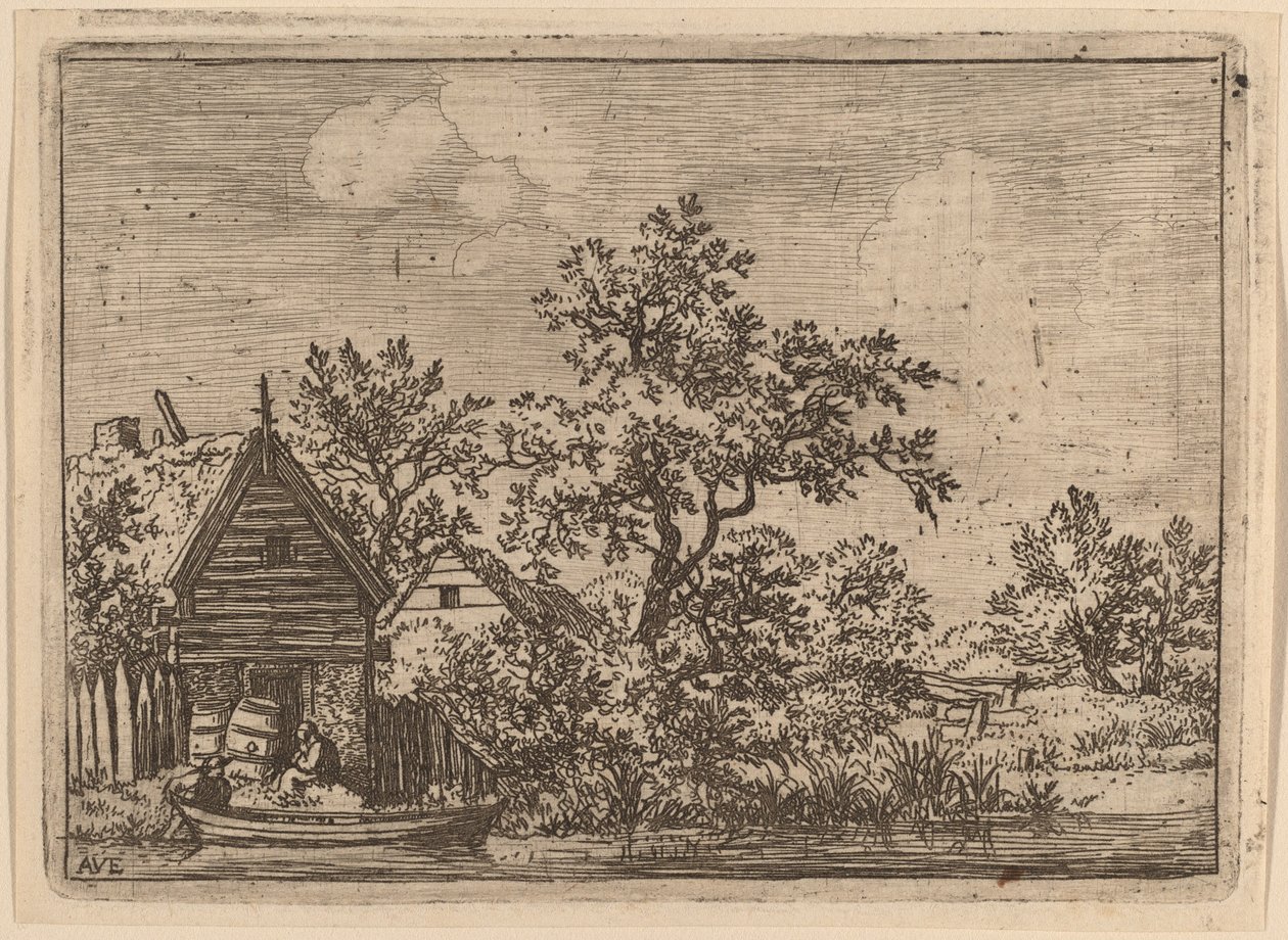 Két hordó egy kunyhó előtt, valószínűleg c. 16451656. alkotó: Allart van Everdingen