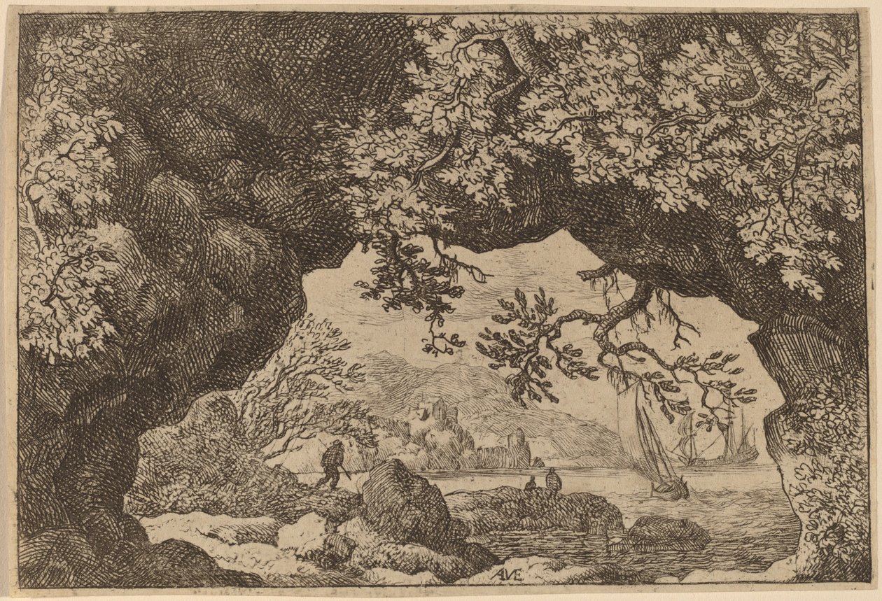 Kilátás egy áttört sziklán keresztül, valószínűleg c. 16451656. alkotó: Allart van Everdingen