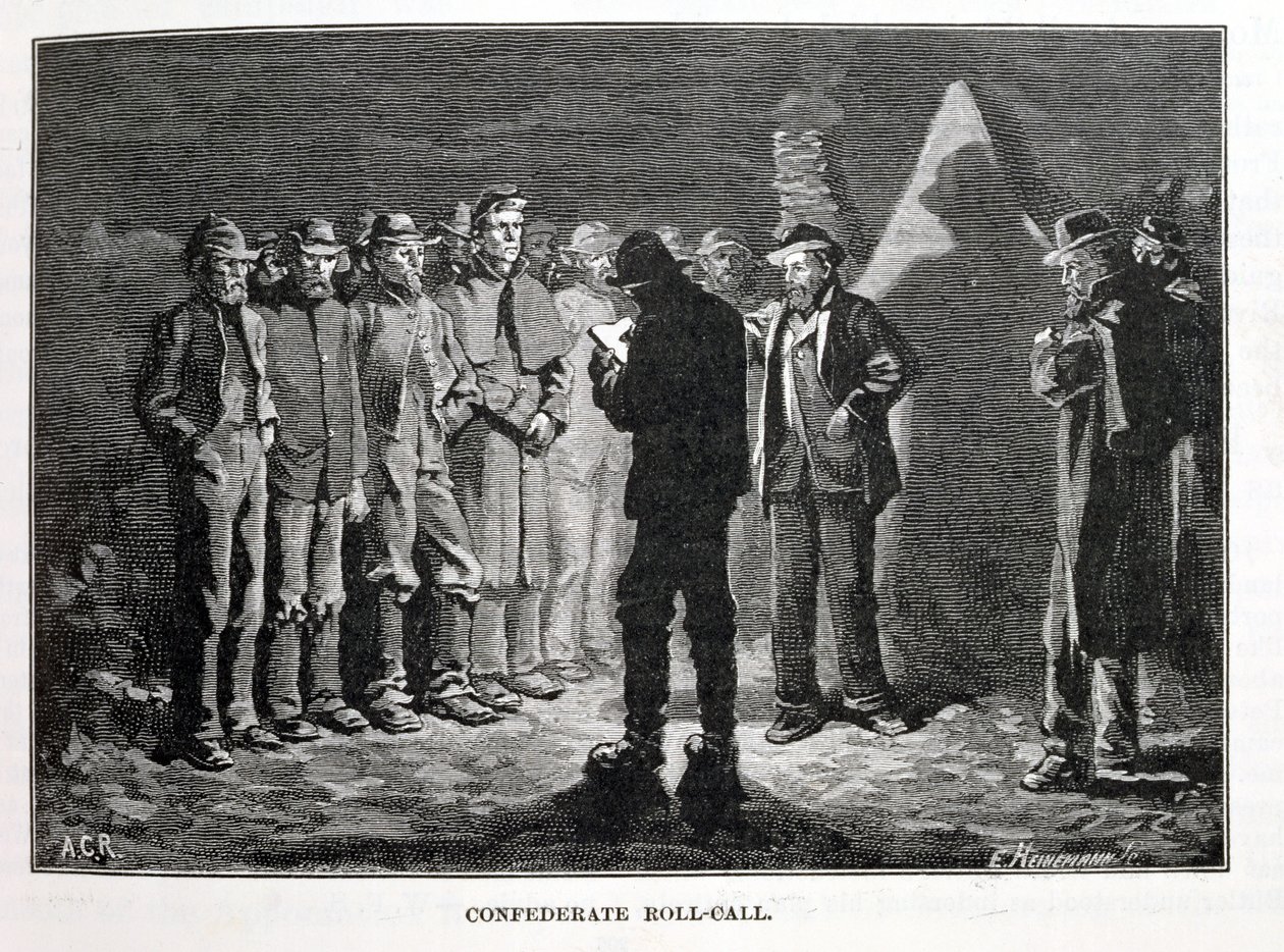 Konföderációs névsor, Ernst Heinemann (1848-1912) metszete, illusztráció a Robert Underwood Johnson és Clarence Clough Buel által szerkesztett "Battles and Leaders of the Civil War" című kötetből. alkotó: Allen Carter Redwood