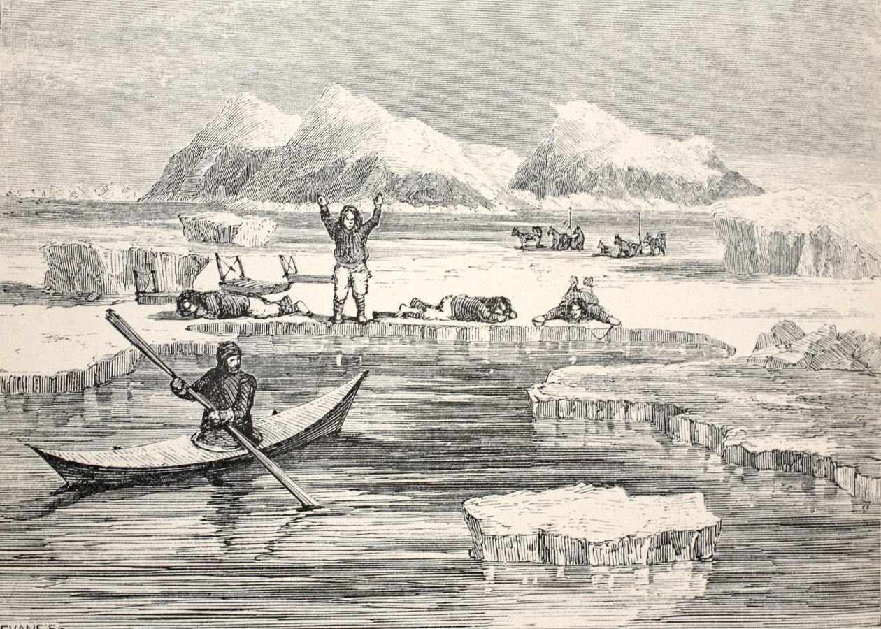Állatokat utánzó eszkimók, hogy közeledjenek az európaiak, 1859 alkotó: Allen Young