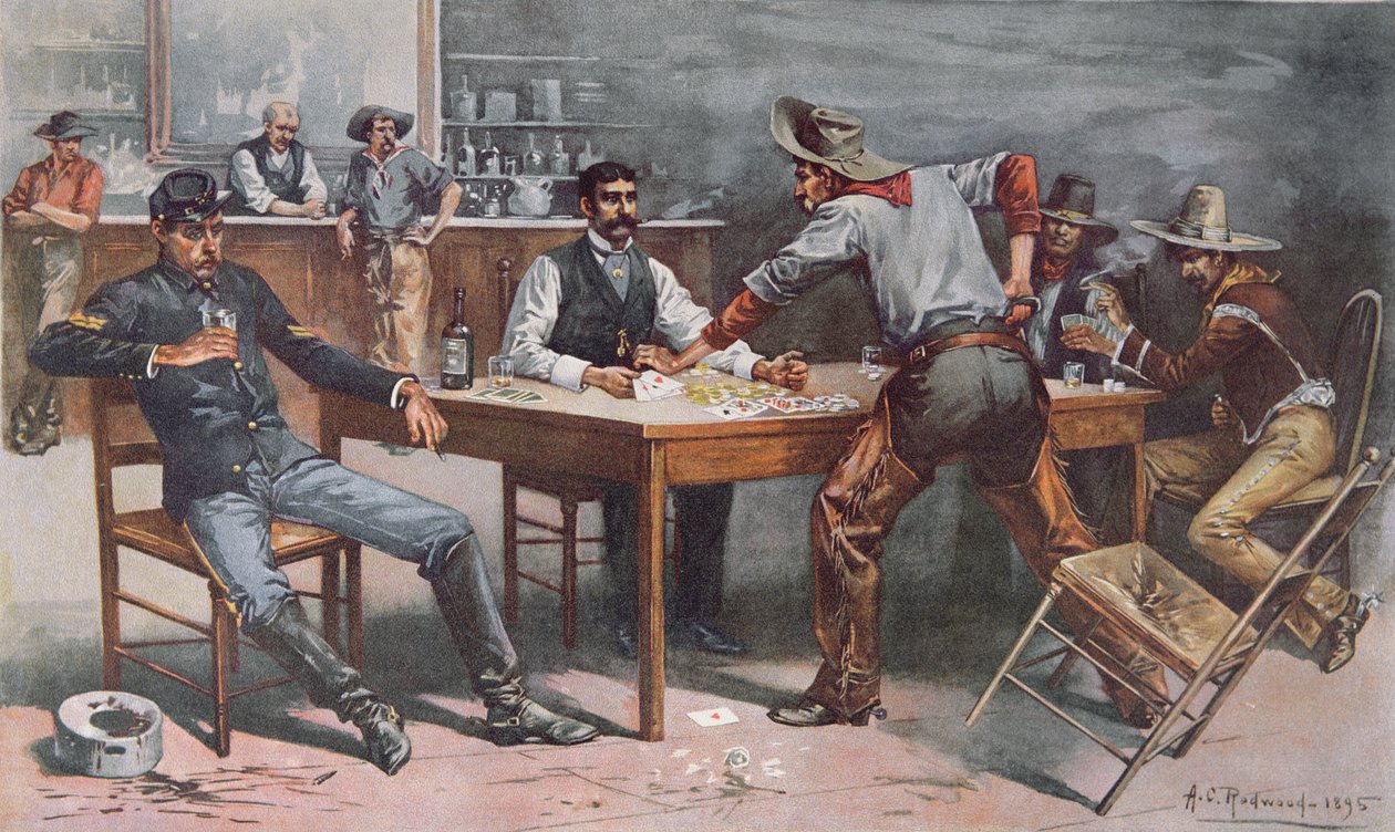 Kártyavita egy western szalonban alkotó: Allen Carter (after) Redwood