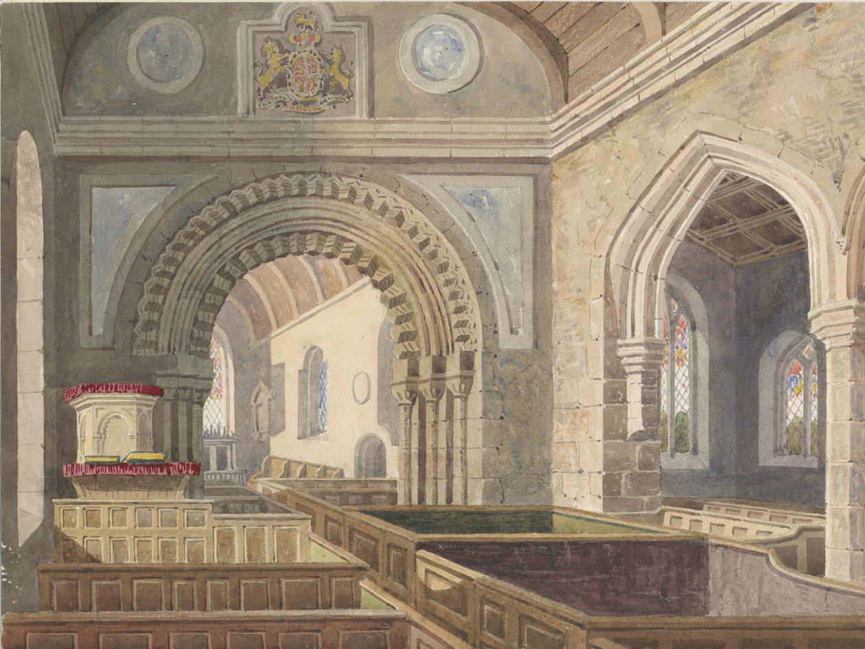A Longdon-templom belseje: akvarell festmény, ndc 1842] alkotó: Allen Edward Everitt