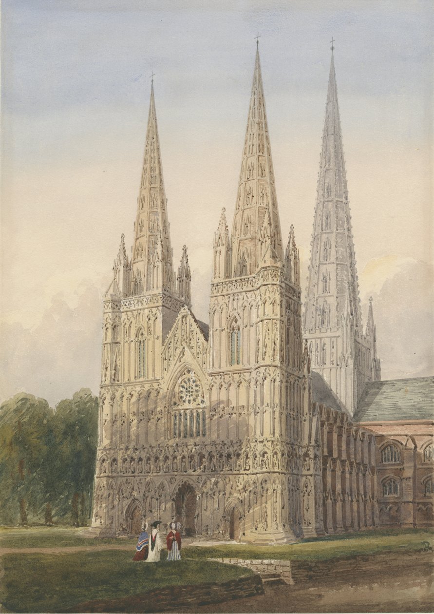 Lichfield katedrális – Nyugati front: vízfestmény, nd [1842. szept. 6.] alkotó: Allen Edward Everitt