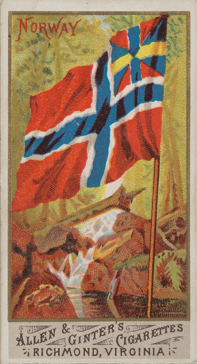 Norvégia, a Flags of All Nations, Series 1 N9, Allen & Ginter Cigarettes Brands, 1887. alkotó: Allen and Ginter