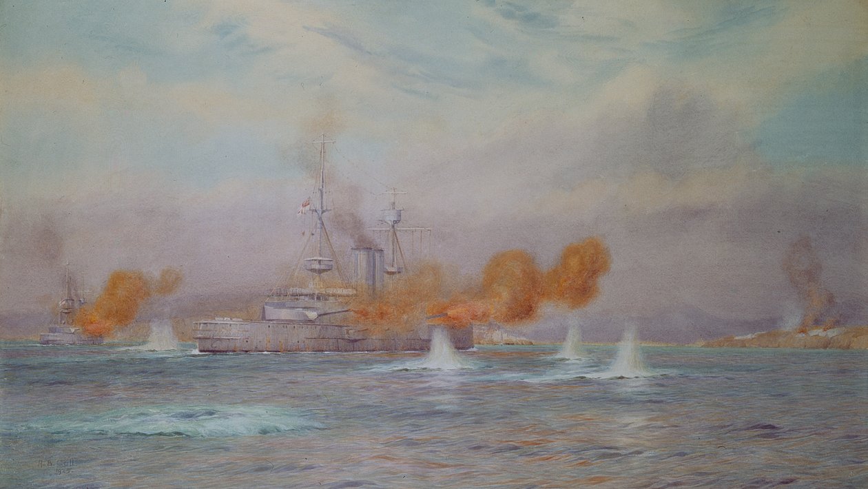H.M.S. A. Walker-Heneage százados parancsnoksága alatt álló Albion 1915-ben fejezte be a Dardanellák külső erődjeinek lerombolását, 1925-ben alkotó: Alma Claude Burlton Cull