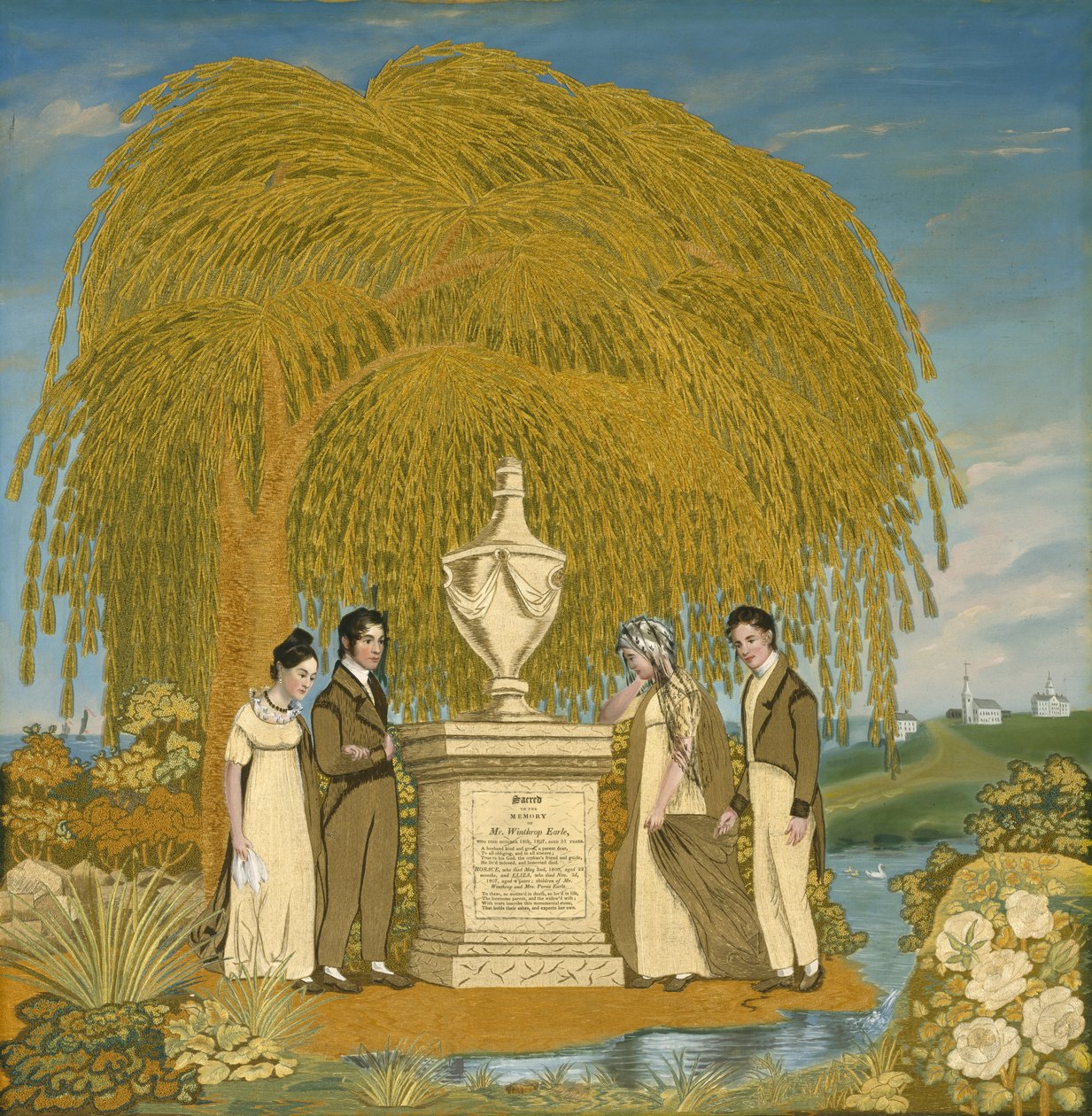Emlékhímzett kép, c. 1815-1820 (selyemtaft, selyem és selyemzsenília szálak és akvarellek) alkotó: Almira attr.to Earle