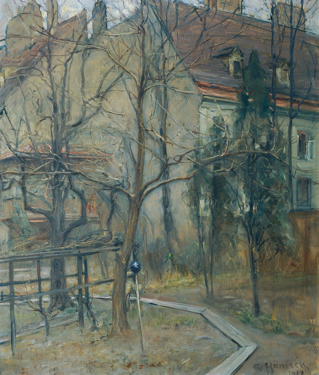 Felhős téli nap (kilátás a stúdió ablakából) alkotó: Alois Hänisch