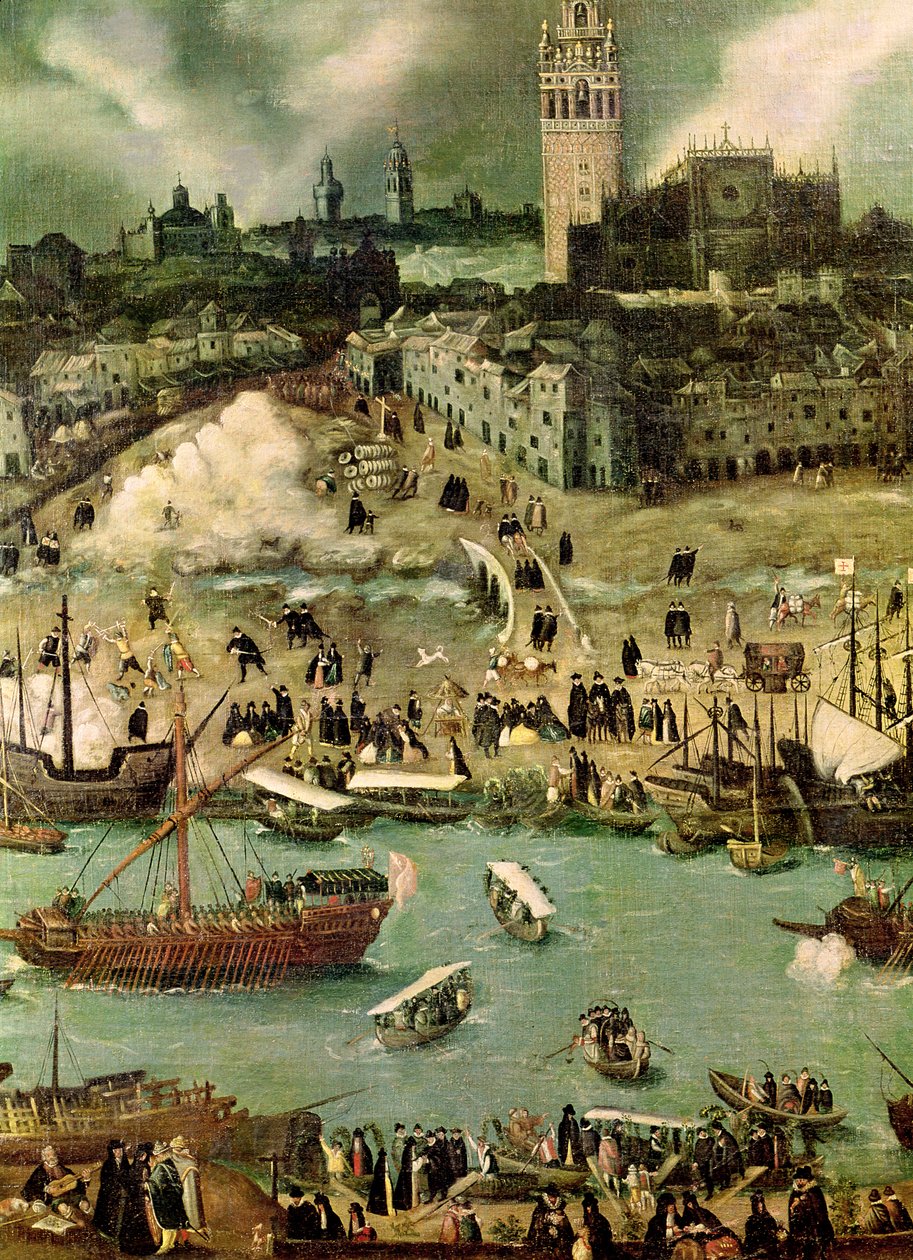 Sevilla kikötője, 1590 körül (részlet) alkotó: Alonso Sánchez Coello