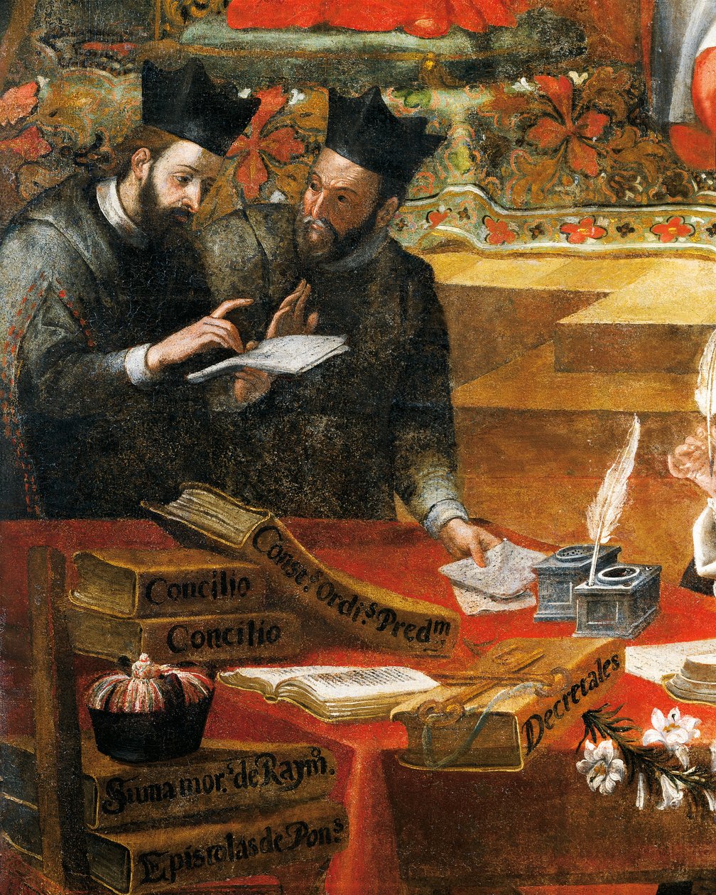 Vita két jezsuita között, részlet Penaforti Szent Raymondtól, IX. Gergely pápa tanácsadójától, Alonso Antonio Villamor (1661-1729). A Szent István kolostorból, Salamancából, Spanyolországból. alkotó: Alonso Antonio Villamor