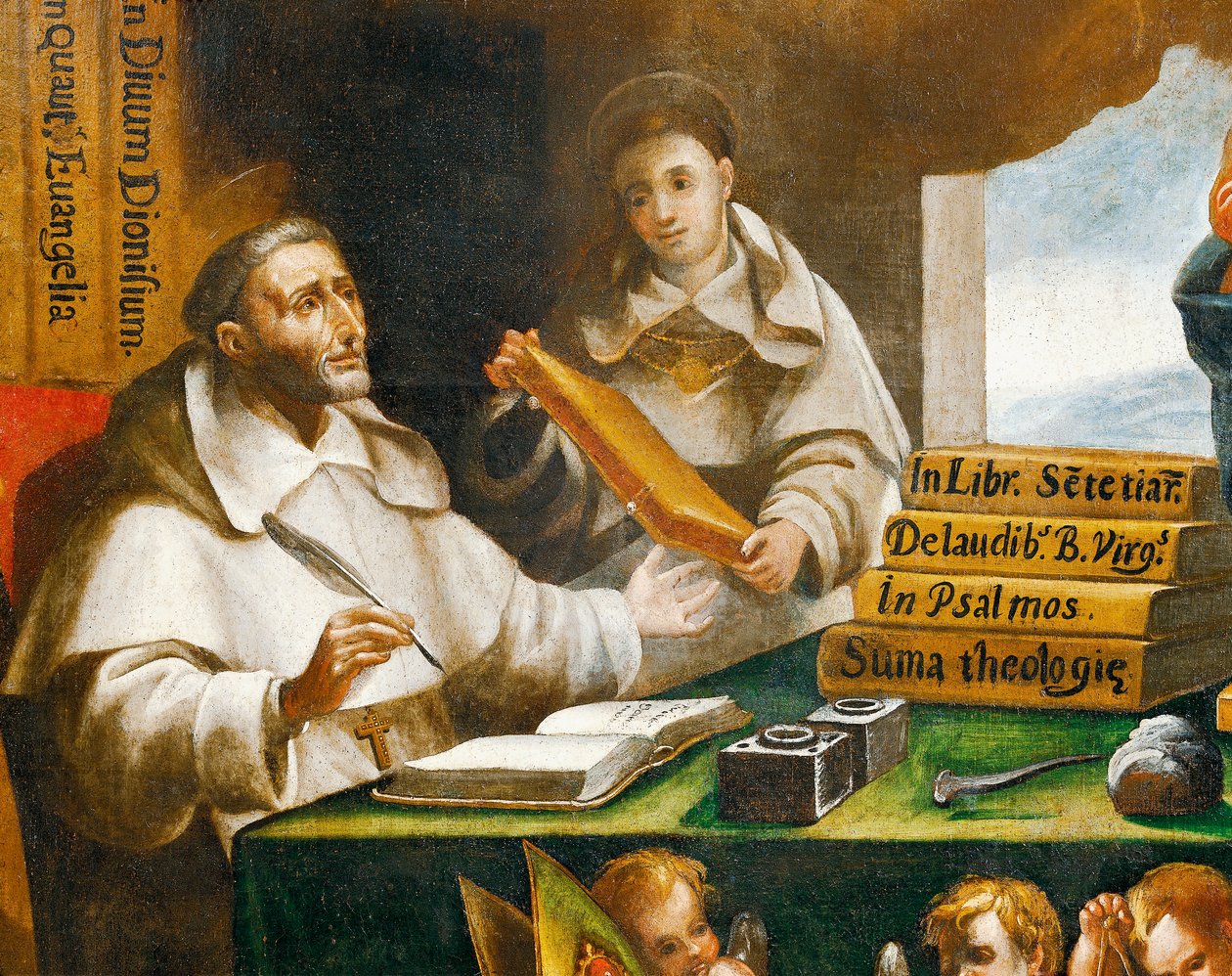 Nagy Szent Albert és Aquinói Szent Tamás, részlet, Szent Pál megjelenik Nagy Szent Albertnek és Aquinói Szent Tamásnak, Alonso Antonio Villamor (1661-1729). San Esteban kolostor, Salamanca. alkotó: Alonso Antonio Villamor