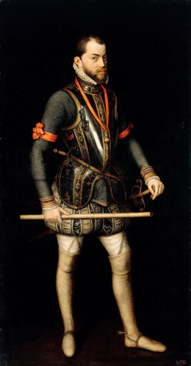 ""II. Fülöp (1527-1598), Spanyolország királyának portréja" (II. Fülöp (1527-1598), Spanyolország és Portugália királyának portréja) Alonso Sanchez Coello (1531-1588) festménye Olaj, vászon Mérete 187x100 cm Staatliche Museen, Berlin alkotó: Alonso Sánchez Coello