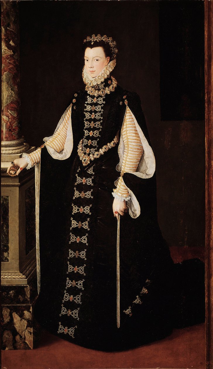 Francia Erzsébet (1545-1568) vagy Valois Izabella, Spanyolország királynőjének portréja Alonso Sanchez Coello (1531-1588) festménye. 1568 körül Madrid. Prado Múzeum alkotó: Alonso Sánchez Coello