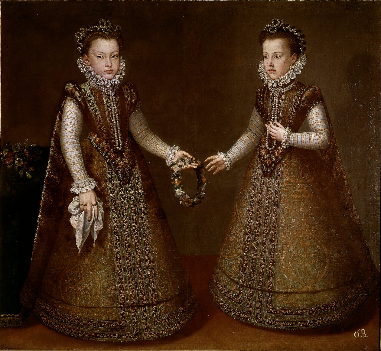 II. Fülöp (1527-1598) spanyol király lányai, Izabella és Katalin portréja Alonso Sanchez-Coello (Sanchez Coello) festménye (1531-1588 körül) 1570 Madrid környékén, Prado Múzeum alkotó: Alonso Sánchez Coello
