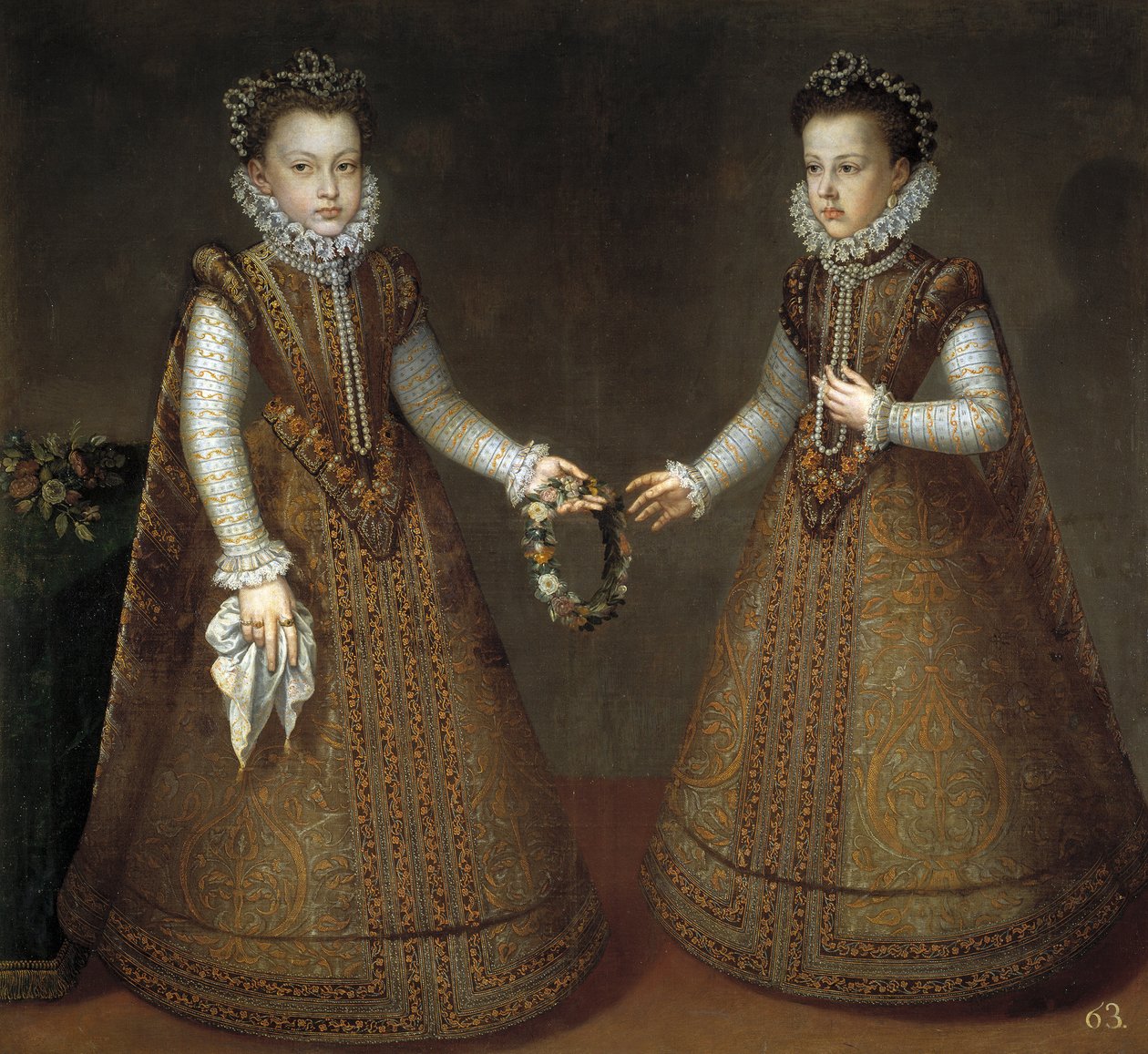 A csecsemők Isabel Clara Eugenia (Isabelle Claire Eugenie osztrák) (1566-1633) és Catherine Michelle spanyol (1567-1597) (Catherine Michelle osztrák) Sanchez Coello, Alonso (1531-1588), kb. 1575 - Olaj, vászon alkotó: Alonso Sánchez Coello
