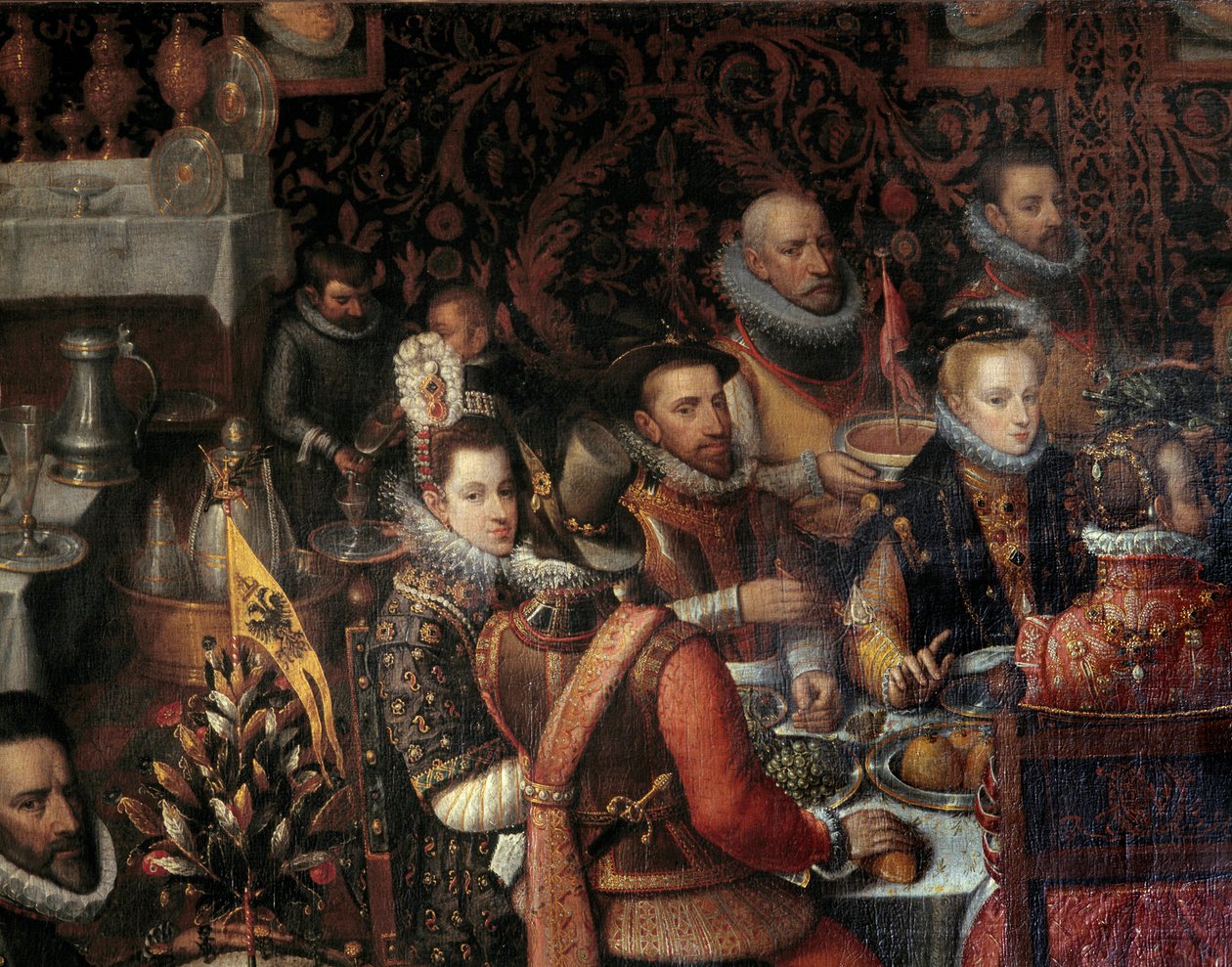 Az Ausztria-ház uralkodóinak lakomája, a jobb oldalon Ausztriai Annát (1549-1580), II. Fülöp (1527-1598) feleségét ábrázoló Részlet oldala, balján pedig a csecsemő Isabella Clara Eugenia ( 1566-1633). Alonso Sanch festménye alkotó: Alonso Sánchez Coello
