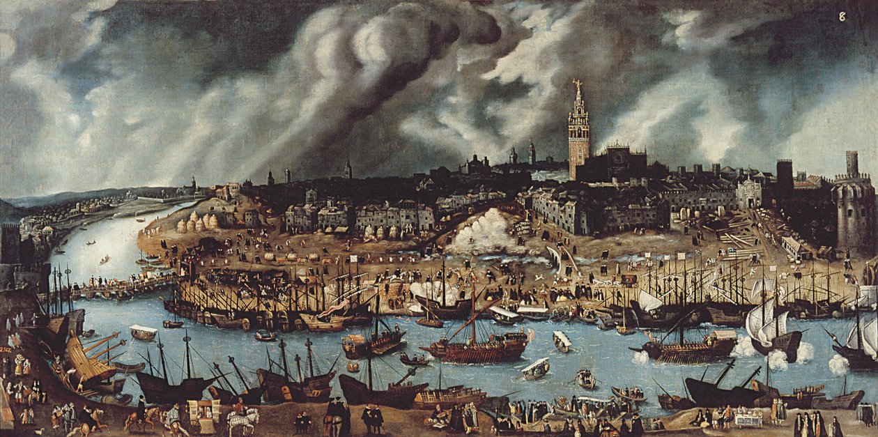 Sevilla kikötője, 1590 körül alkotó: Alonso attr. to Sanchez Coello