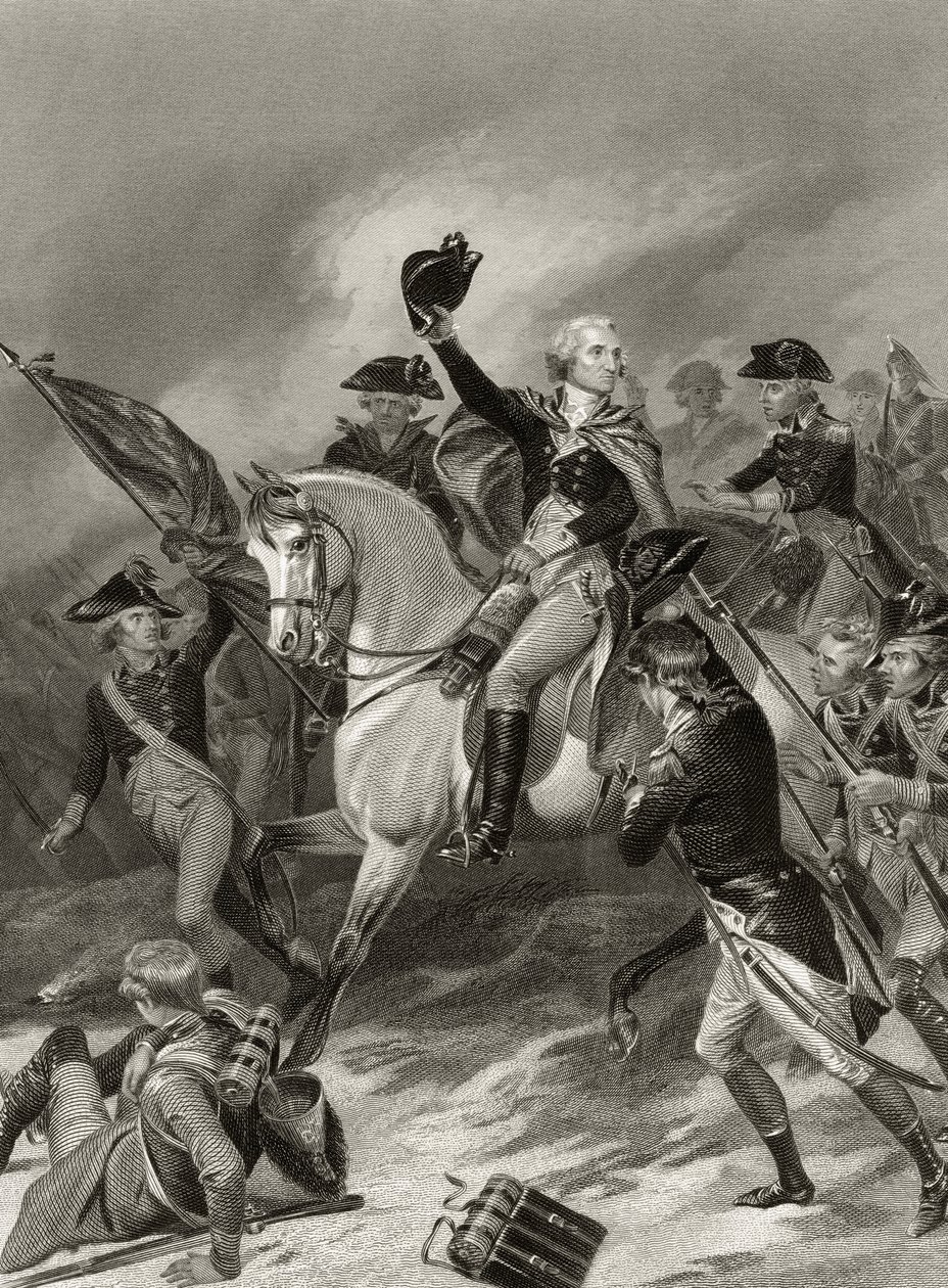 George Washington a princetoni csatában, 1777. január 3., a "Life and Times of Washington" I. kötetéből, 1857-ben alkotó: Alonzo Chappel