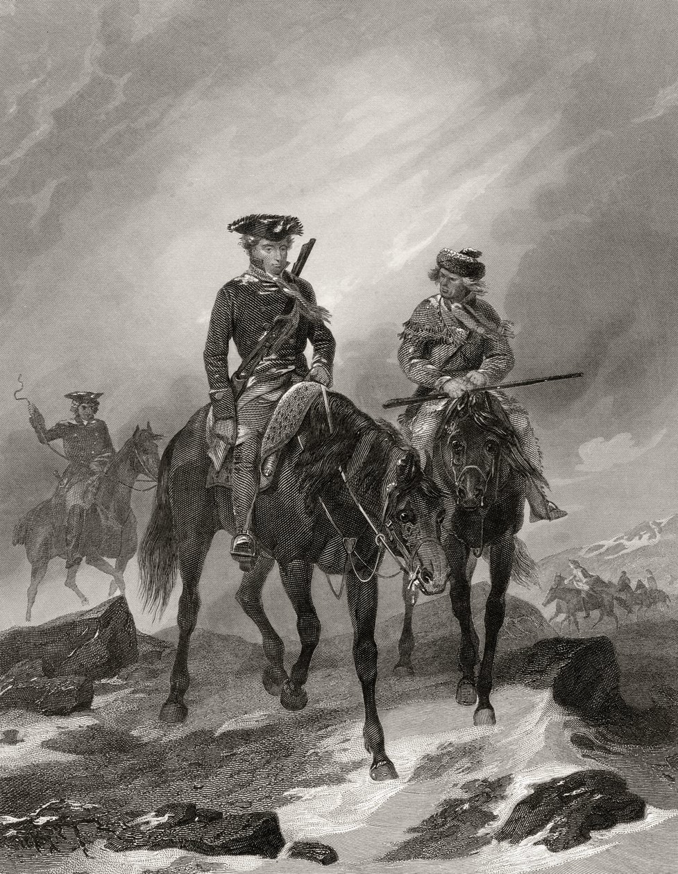 George Washington 1754-ben Ohio-i küldetésén, a „Washington élete és idői” I. kötetéből, 1857-ben alkotó: Alonzo Chappel