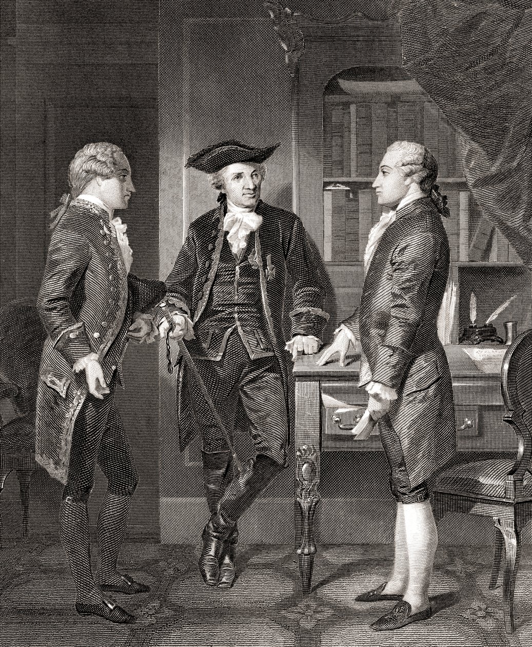 Johann Henry Jules Alexandre von Robaii, de Kalb báró bemutatja Lafayette-et Silas Deane-nek, a Life and Times of Washington, 1. kötet, pub. 1857-ben alkotó: Alonzo (after) Chappel