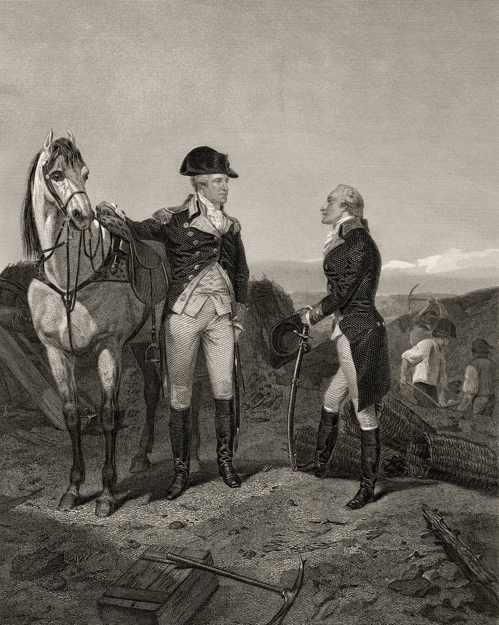 George Washington és Alexander Hamilton első találkozása a „Life and Times of Washington” I. kötetéből, 1857-ben alkotó: Alonzo Chappel