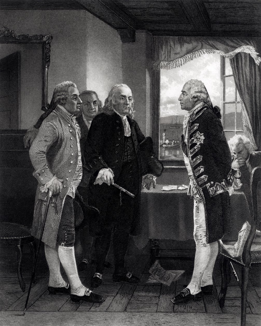 A Staten Island-i békekonferencia, Lord Howe és a Kongresszusi Bizottság közötti interjú, 1776. szeptember 11. alkotó: Alonzo Chappel