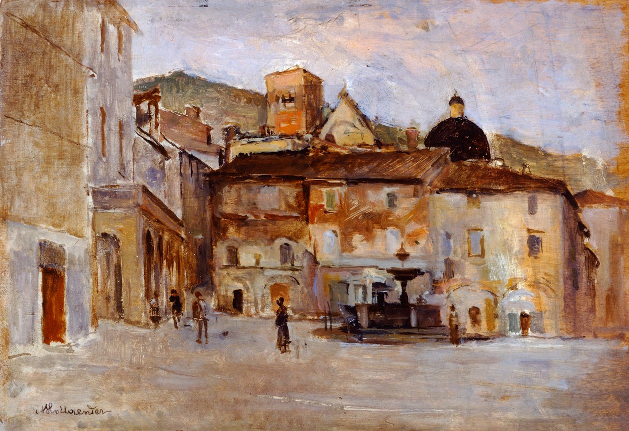 Assisi, Alfonso Hollaender (1845-1923), olaj, tábla alkotó: Alphons Hollaender