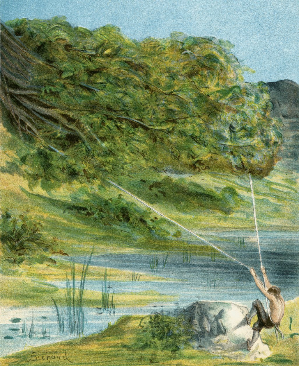 Münchausen báró egy másik kiváló szolgát talál, Rudolf Erich Raspe (1736-94) „Münchausen báró kalandjai” című művéből, amely 1886 körül jelent meg. alkotó: Alphonse Adolphe Bichard